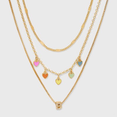 Girls' Multi Hearts Initial Necklace Set - art class™