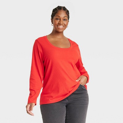 plus size womens red tops