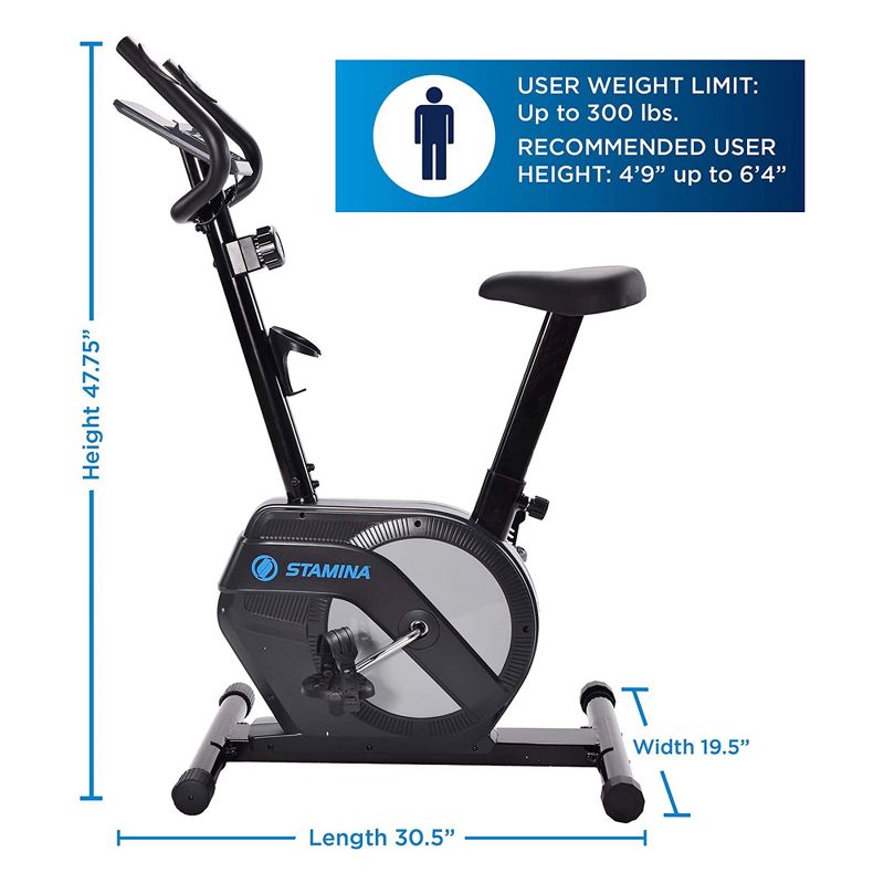 Stamina Products 15-1308 Upright Adjustable Magnetic LCD Stationary Exercise Bike With Pulse Sensors And 3 Levels Of Guided Online Workouts, Black, 5 of 7