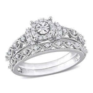 EVERLY JEWELRY | Sterling Silver 1/3 CT TDW Diamond Double Row Halo Bridal Ring Set - 1 of 4