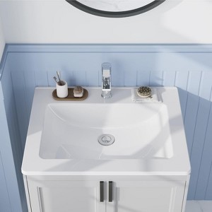 Garvee Bathroom Vessel Sink, Semi Recessed Round Ceramic Basin 20.24 x 17.01 x 7.64 in, White Countertop Vanity Sink with Single Faucet Hole - 1 of 4