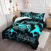 Gaming Comforter Set Full Size – 3Pcs Video Gamepad Bedding with Neon Geometric Honeycomb Design, Boys Men Quilt Set with 2 Pillowcases - 2 of 4