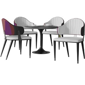 LeisureMod Verve 5-Piece Dining Set, 36" Round Resin Top Table and 4 Leather Dining Chair - 1 of 4