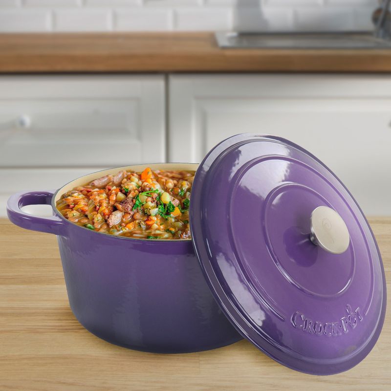 Crock-Pot Artisan 2 Piece 5 Quart Enameled Cast Iron Dutch Oven with Lid in Lavender, 4 of 9
