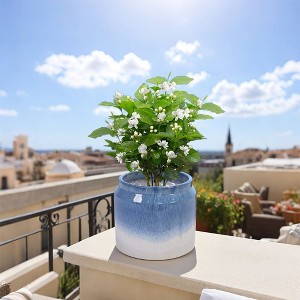 Okak Ombre Ceramic Planters with 5/6" Set of 2, Flower Pots for Indoor and Outdoor Use, Modern Home Decor, White+Blue - 1 of 4
