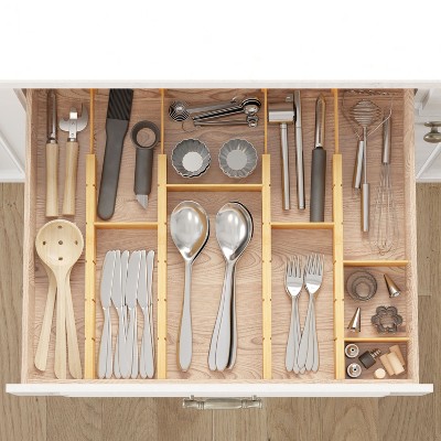Natural Bamboo Expandable Drawer Dividers with Labels, Set of 4