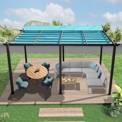 VisioGear Canopies and Gazebos, Outdoor Gazebos with Retractable Pergola, Gazebo Pavilion for Garden, Blue, 190.8"*132"*100.44"