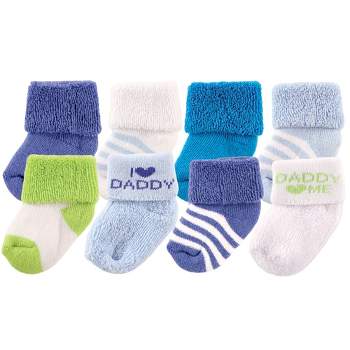 Luvable Friends Baby Boy Newborn and Baby Terry Socks, Blue Daddy