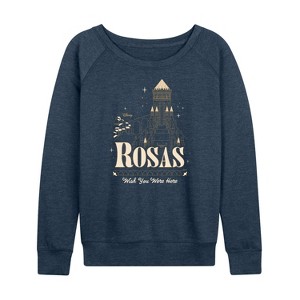 Women's - Disney - Rosas Wish You Were Here Lightweight French Terry Wide Neck Long Sleeve Shirt - 1 of 4