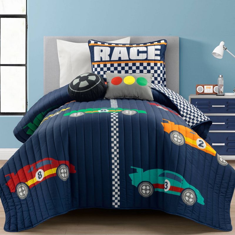Kids' Racing Cars Reversible Oversized Quilt Bedding Set - Lush Décor, 1 of 13
