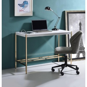 NicBex Home Office Desk 42" Modern Writing Desk with 2 Sockets, 2 Ports, Wooden Desktop and Gold Metal Legs for Office, Study, Living Room - 1 of 4