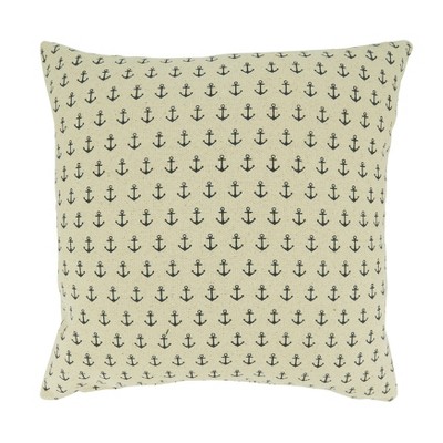 Nautical Anchor Appliqué Beige and Blue Throw Pillow