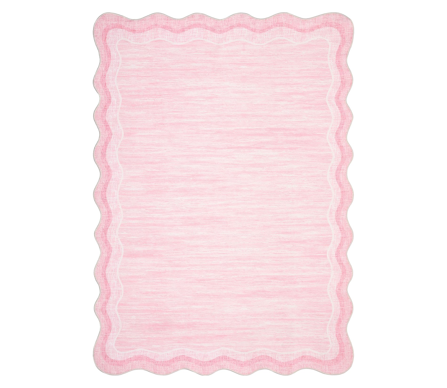 5'x7' Washable Scalloped Rugs for Living Room Bedroom, Modern Solid Non Slip Home Decor Rugs for Nursery Kids Room Dining Room, Pink