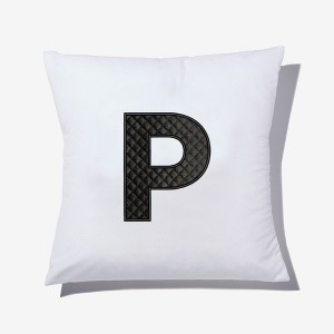Personalization Mall Black Quilted Velour Initial Embroidered Applique Throw Pillow - 1 of 1