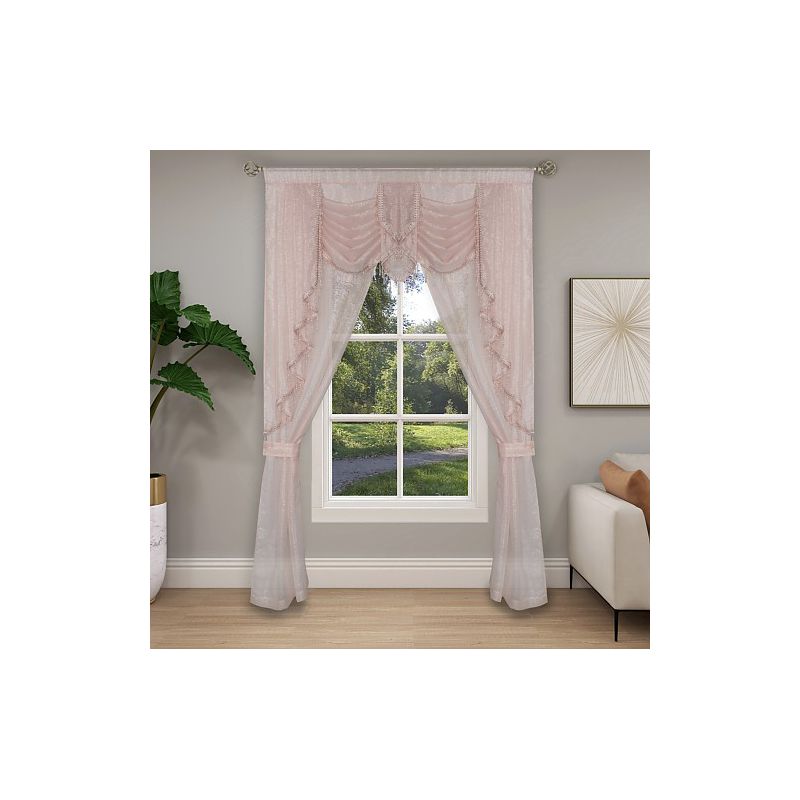 Kate Aurora Ultra Glam Beaded Sparkly Sheer Window in a Bag Curtain Set, 1 of 6