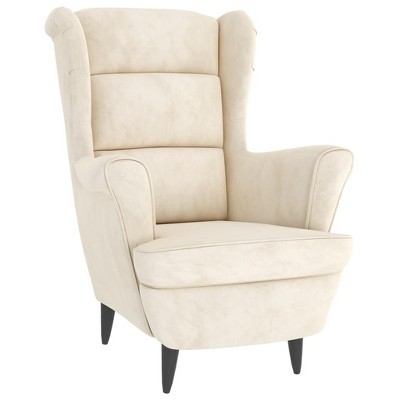 vidaXL Armchair Wingback Sofa Chair Living Room Upholstered Side Chair Velvet - Cream Without footrest