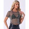 INSPIRE CHIC Women's Mesh Crop Short Sleeve Metallic Party See-Through Crop Shirts - 2 of 4