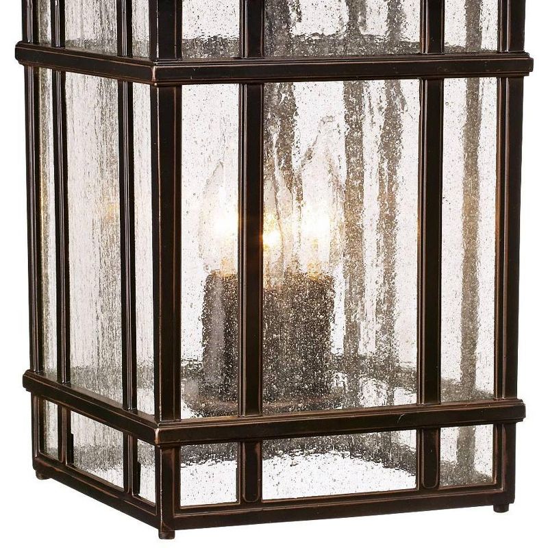 Kathy Ireland Art Deco Outdoor Hanging Light Rubbed Bronze 16 1/2 Seeded Glass Panels Damp Rated for Exterior House Porch Outside, 3 of 5