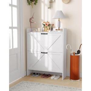 Shoe Storage Cabinet with 2 Flip Drawers, Freestanding Hidden Shoe Organizer with Metal Handle, Slim Shoe Rack for Hallway Living Room Apartment - 1 of 4