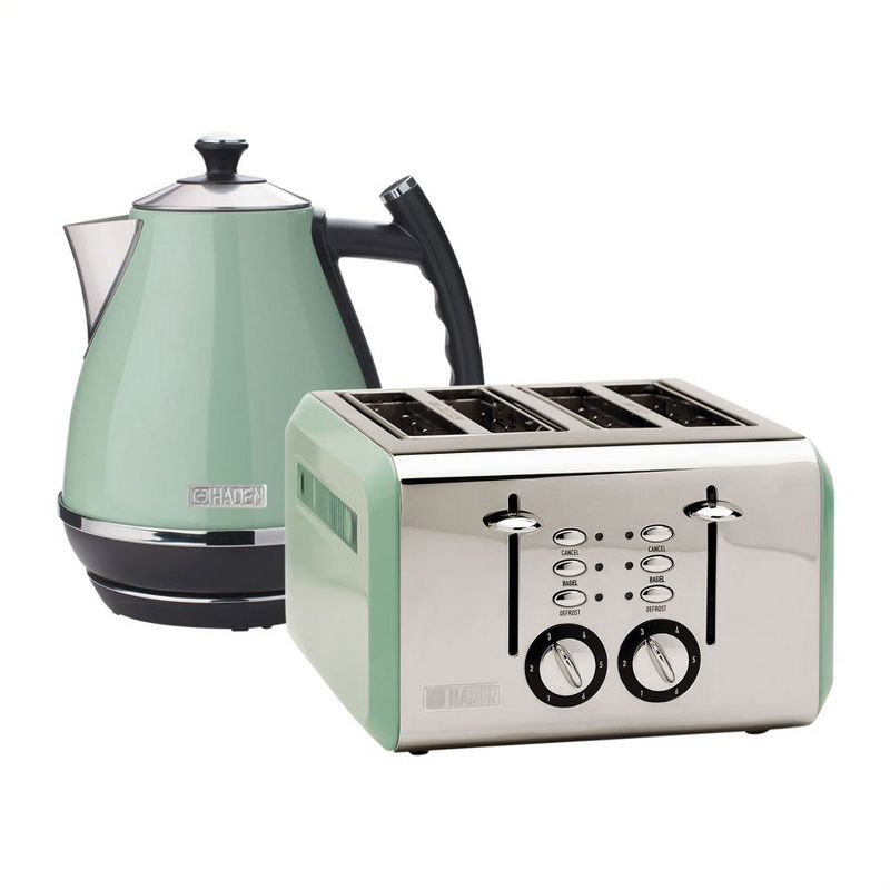 Haden Cotswold Wide Slot Stainless Steel Retro 4 Slice Toaster & Cotswold 1.7 Liter Stainless Steel Body Retro Electric Kettle, Sage Green, 1 of 7