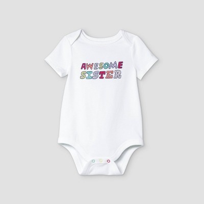 Image of Baby Girls' 'Awesome Sister' Short Sleeve Bodysuit - Cat & Jack™ White 0-3M
