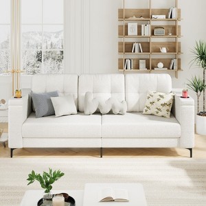 Couches for Living Room,84 Inch Comfy Teddy Fleece Sofas for Living Room with Removable Pillow Curved Armrests, Minimalist Small Couch with Convenient - 1 of 4