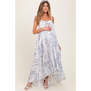 Pinkblush Light Blue Hi-Lo Spaghetti Strap Patchwork Ruffle Maternity Maxi Dress - 1 of 4