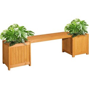 VINGLI Outdoor Wood Bench with Planter Boxes, 2-in-1 All-Weather Porch Bench Seat ＆ Open-Ended Raised Garden Bed, for Balcony Patio (2 Boxes) - 1 of 4