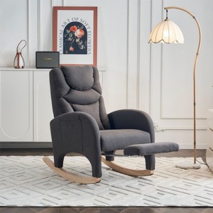 Modern Lounge Rocker,Teddy Fabric Rocking Chair With Pockets,Comfy Accent Arm Chair With Solid Wood Legs,Leisure Chairs-Cuddlewood - 1 of 4