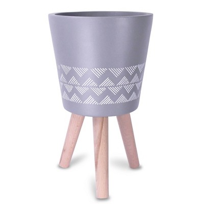 17.4" Lightweight Cement Classic Outdoor/Indoor Planter with Wooden Legs Light Gray - Rosemead Home & Garden, Inc.