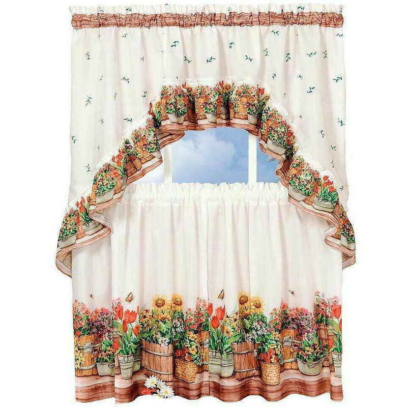 GoodGram Country Garden Complete Kitchen Curtain Tier and Swag Set, 1 of 2