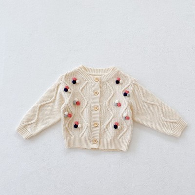 MyKids-USA Baby Girl Colorful Handmade Ball Patched Belted Knitted Bodysuit or Cardigan 1-Pieces Sets