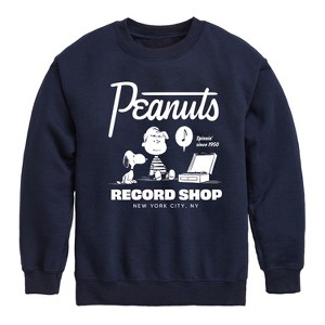 Boys' - Peanuts - Record Shop Graphic Long Sleeve Fleece Sweatshirt - 1 of 4