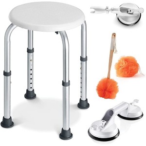 Shower Chair Set of 5 with Suction Grab Bar & Suction Cup Shower Head Holder, Back Scrubber & Additional Sponge - MedicalKingUsa - 1 of 4