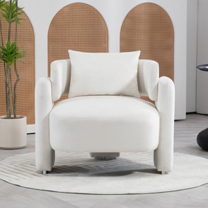 Modern Velvet Upholstered Dining Room Lounge Chair,Single Sofa with Pillow,Bedroom Office lounge chair,Living Room Kitchen Chairs-Cuddlewood - 1 of 4