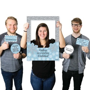 Big Dot of Happiness Winter Wonderland - Snowflake Holiday Party & Winter Wedding Selfie Photo Booth Picture Frame & Props -Printed on Sturdy Material - 1 of 4
