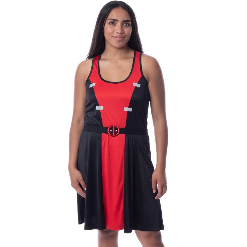 Marvel Womens' Deadpool Classic Costume Racerback Nightgown Pajama Dress Black, 1 of 5