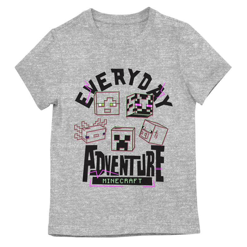 Minecraft Everyday Adventure Crew Neck Short Sleeve Athletic Heather Youth T-shirt, 1 of 3