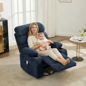 Massage Rocker Recliner with Heating,360° Swivel Glider Recliner Chairs for Adults, Linen Nursery Chair with Side Pocket, Two Cup Holders - 1 of 4