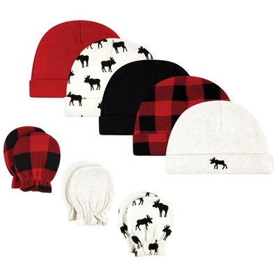 Image of Hudson Baby Unisex Baby Cotton Cap and Scratch Mitten Set, Moose, 0-6 Months