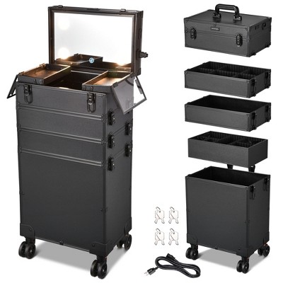 Byootique 4in1 Rolling Makeup Train Case LED Lighted Mirror Cosmetic Box Storage