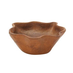 6" x 14" Natural Brown Teak Wood Bowl Brown - Olivia & May: Handcrafted, Bohemian Style, Tabletop Decor - 1 of 4