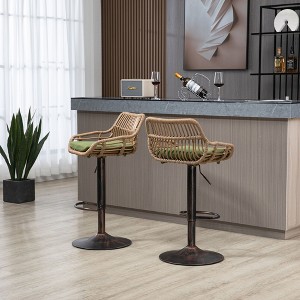 CAVINAS 360° Swivel Bar Stools Adjustable Height,Rattan Counter Stools Set of 2 with Footrest,Linen Upholstered Barstools for Kitchen,Dining Room - 1 of 4