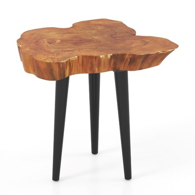Tangkula Teak Wood End Table Solid Live Edge Outdoor Side Table w/ Irregular Tabletop
