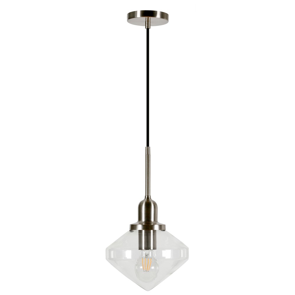 Hudson and Canal 8" Wide Pendant: Brushed Nickel Finish, Adjustable Cord, UL Listed