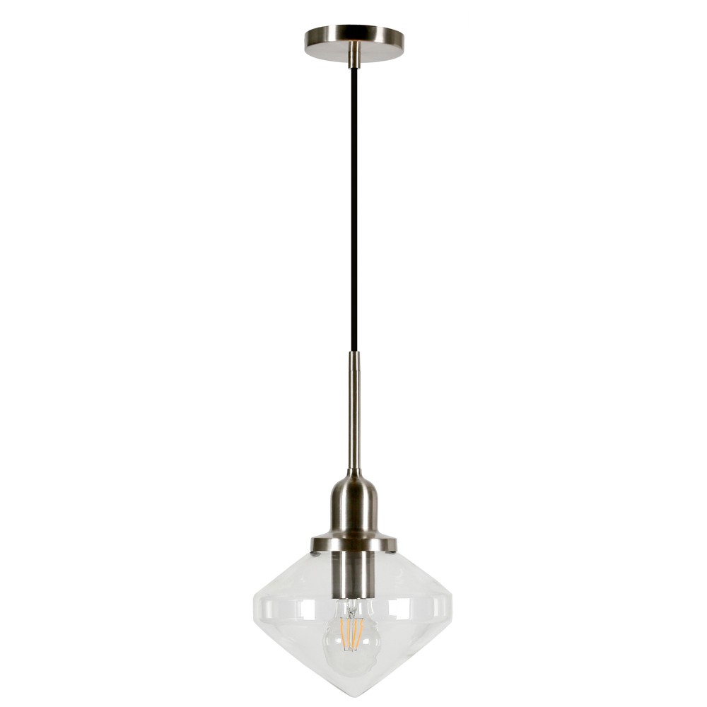 Photos - Chandelier / Lamp Hudson and Canal 8" Wide Pendant: Brushed Nickel Finish, Adjustable Cord, UL Listed