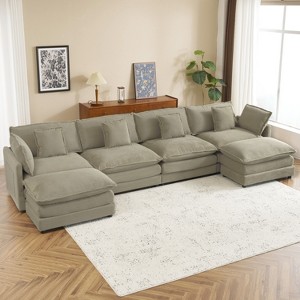 NicBex Couches for Living Room 149.6" Modular Sectional Sofa L-Shape Corduroy Upholstered Sofa Couch with Side Storage Pockets and Ottoman, Brown - 1 of 4