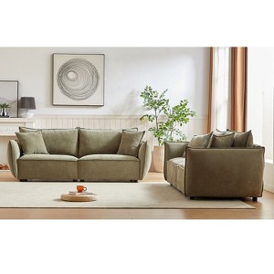 3+3 Seater Linen Combo Sofa with 4 Pillows & Durable Wooden Frame (Neutral Aesthetic) - 1 of 4