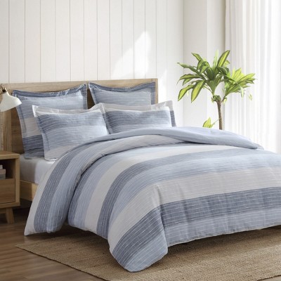 Blue and White Cotton Full Bedspread Set with Stripes