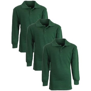 Galaxy Authentic Boy's Slim Fit  Long Sleeve Polo Shirts-3 Pack - 1 of 3